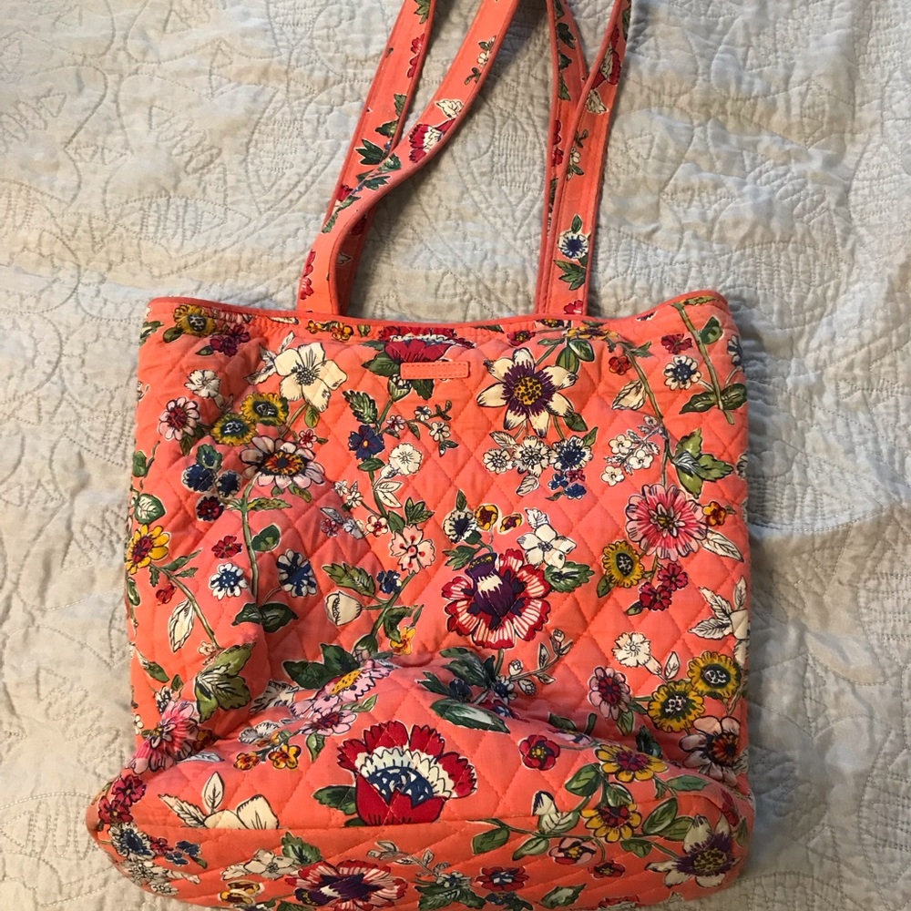 Vera Bradley Coral Quilted Tote Bag with Floral Design